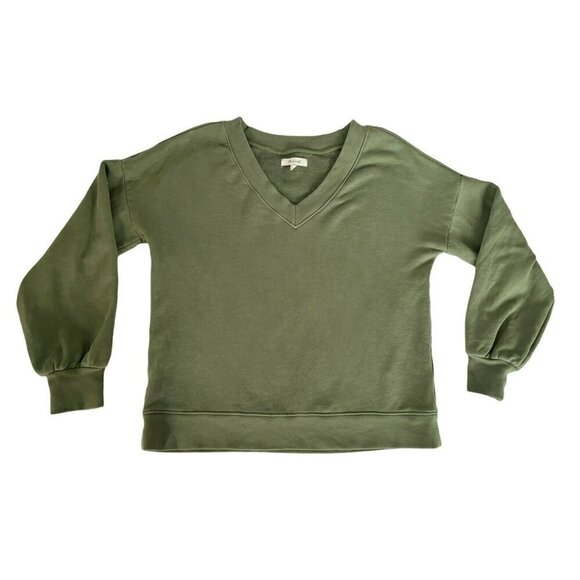 MADEWELL (Re)sourced Cotton V Neck Green Sweatshirt - Picture 7 of 8